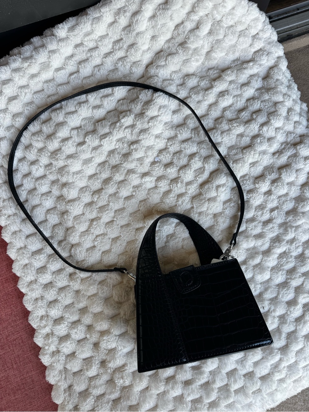 Zara Mini Croc Embossed Top Handle Bag | Black | Silver Hardware | Crossbody - Picture 3 of 5